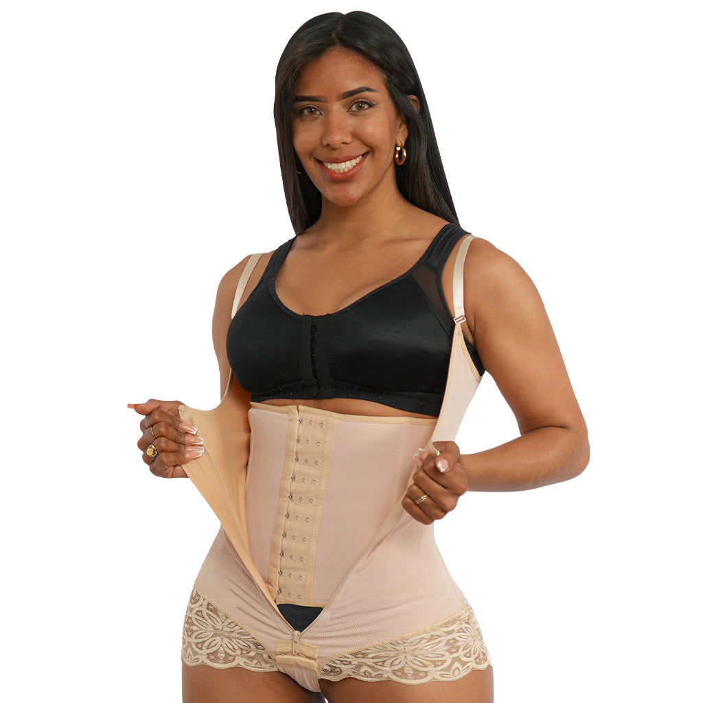 [V-180] Faja Body Short Encaje Doble Compresión Cintura Avispa