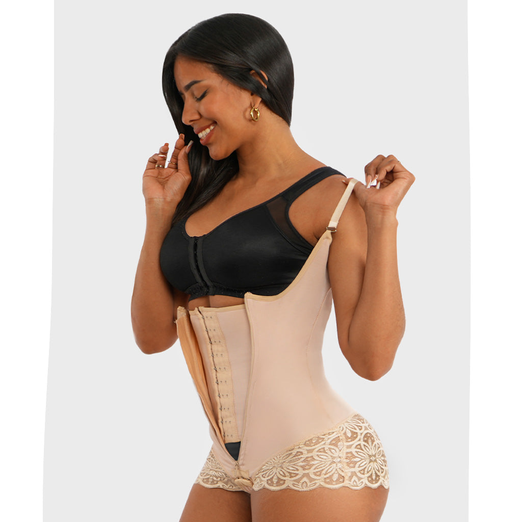 [V-180] Faja Body Short Encaje Doble Compresión Cintura Avispa