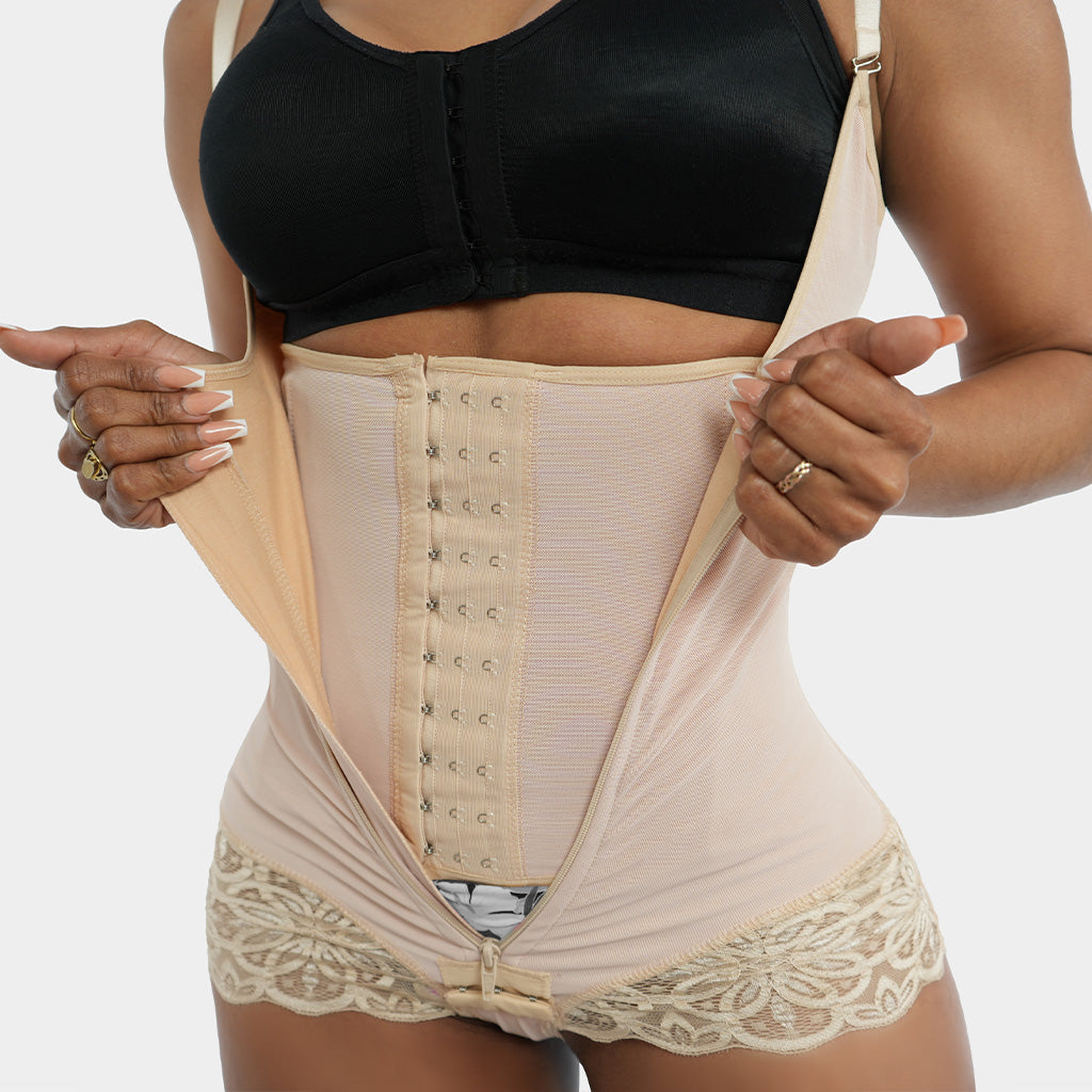 [V-180] Faja Body Short Encaje Doble Compresión Cintura Avispa