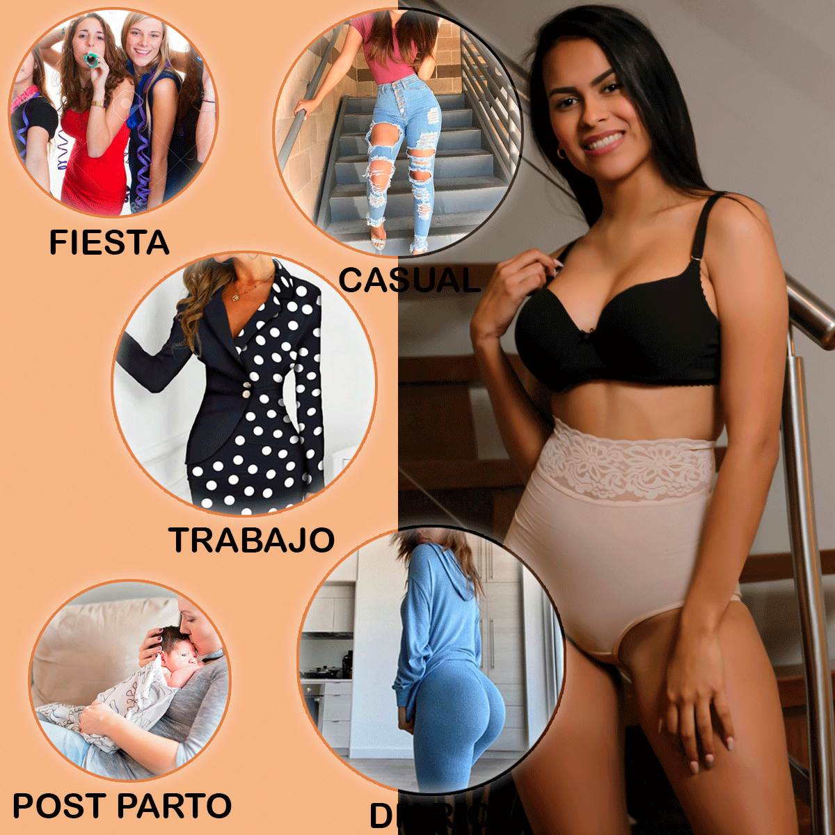 [V-024] Calzón faja con encaje silicona levanta gluteos powernet