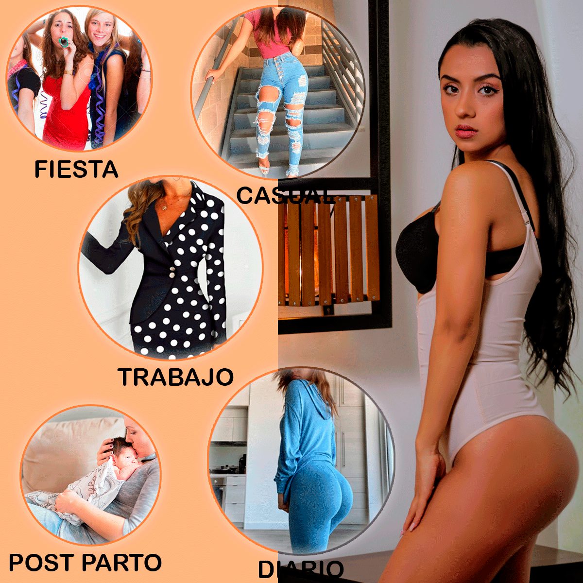 [V-065] Faja Body Semi Hilo Levanta Glúteos de Algodón y Powernet